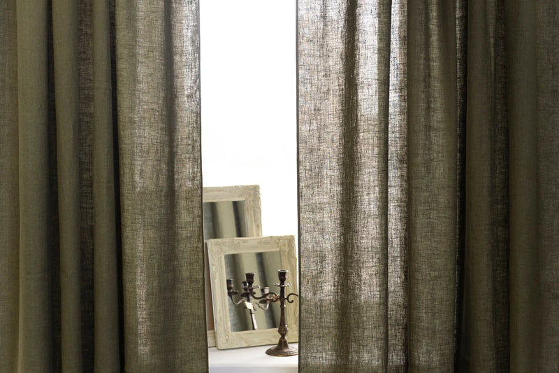 Moss Green linen curtain with rod pocket - Puck's