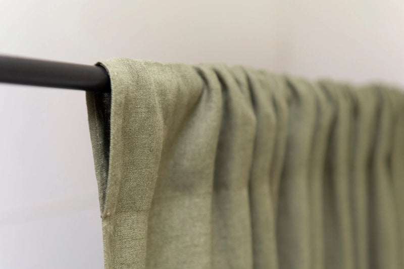 Moss Green linen curtain with rod pocket - Puck's