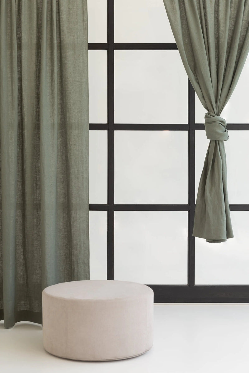 Moss Green linen curtain with rod pocket - Puck's