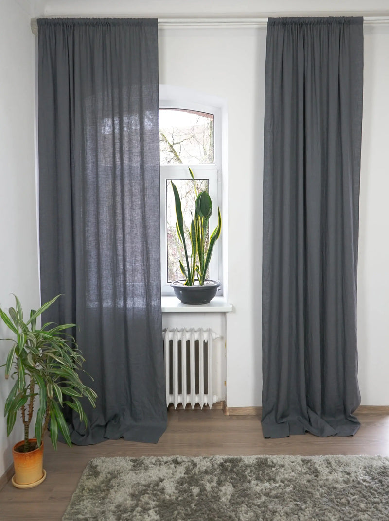 Moss Green linen curtain with rod pocket - Puck's