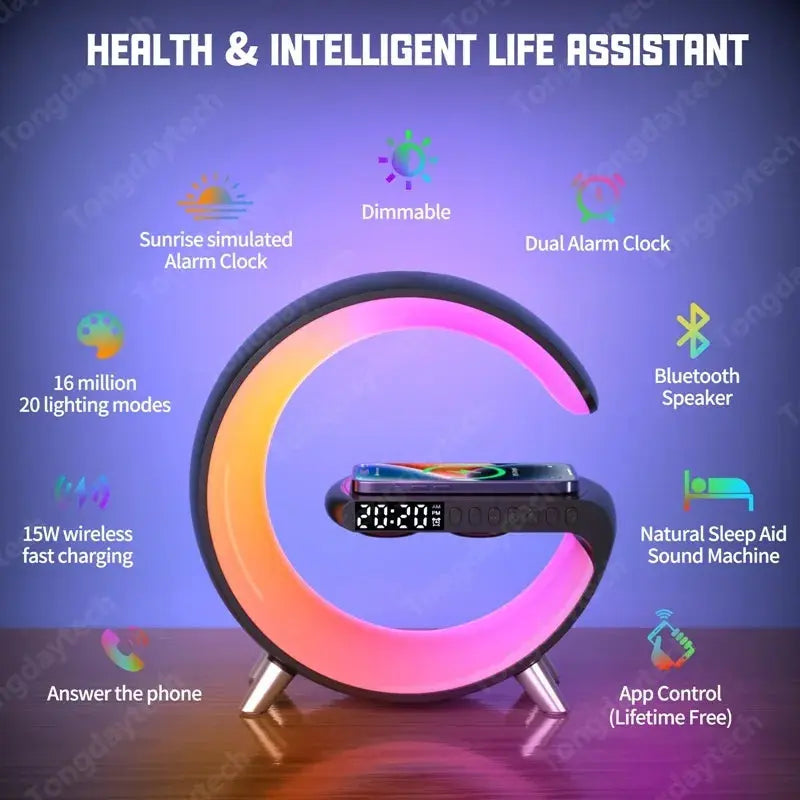 Multifunctional Wireless Charger Alarm Clock Speaker APP Control - Puck's