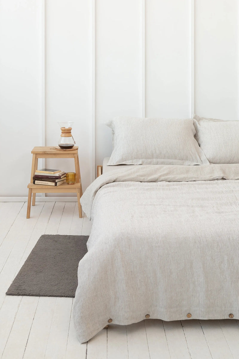 Natural Light and Striped Beige double side linen bedding set - Puck's