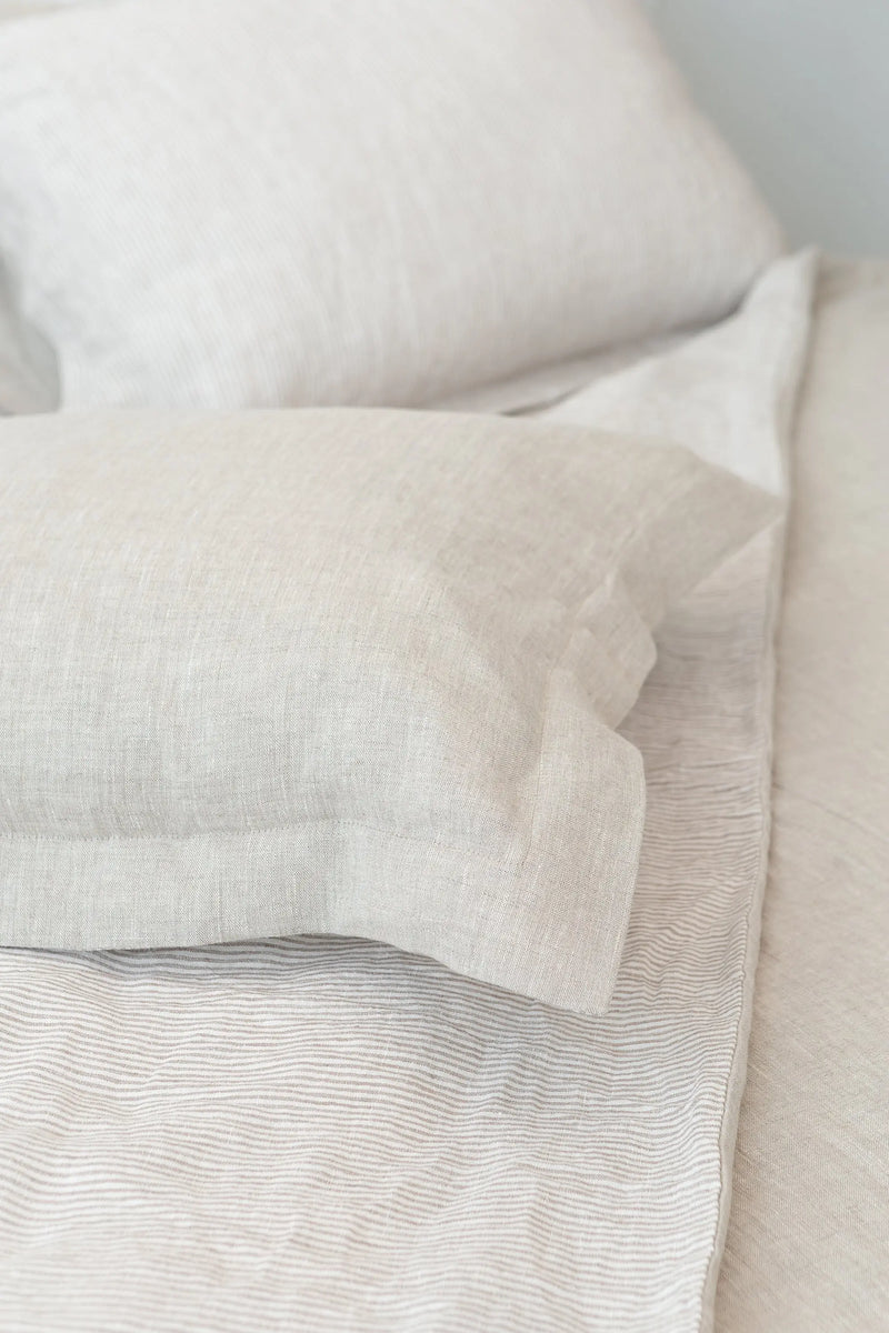 Natural Light and Striped Beige double side linen bedding set - Puck's