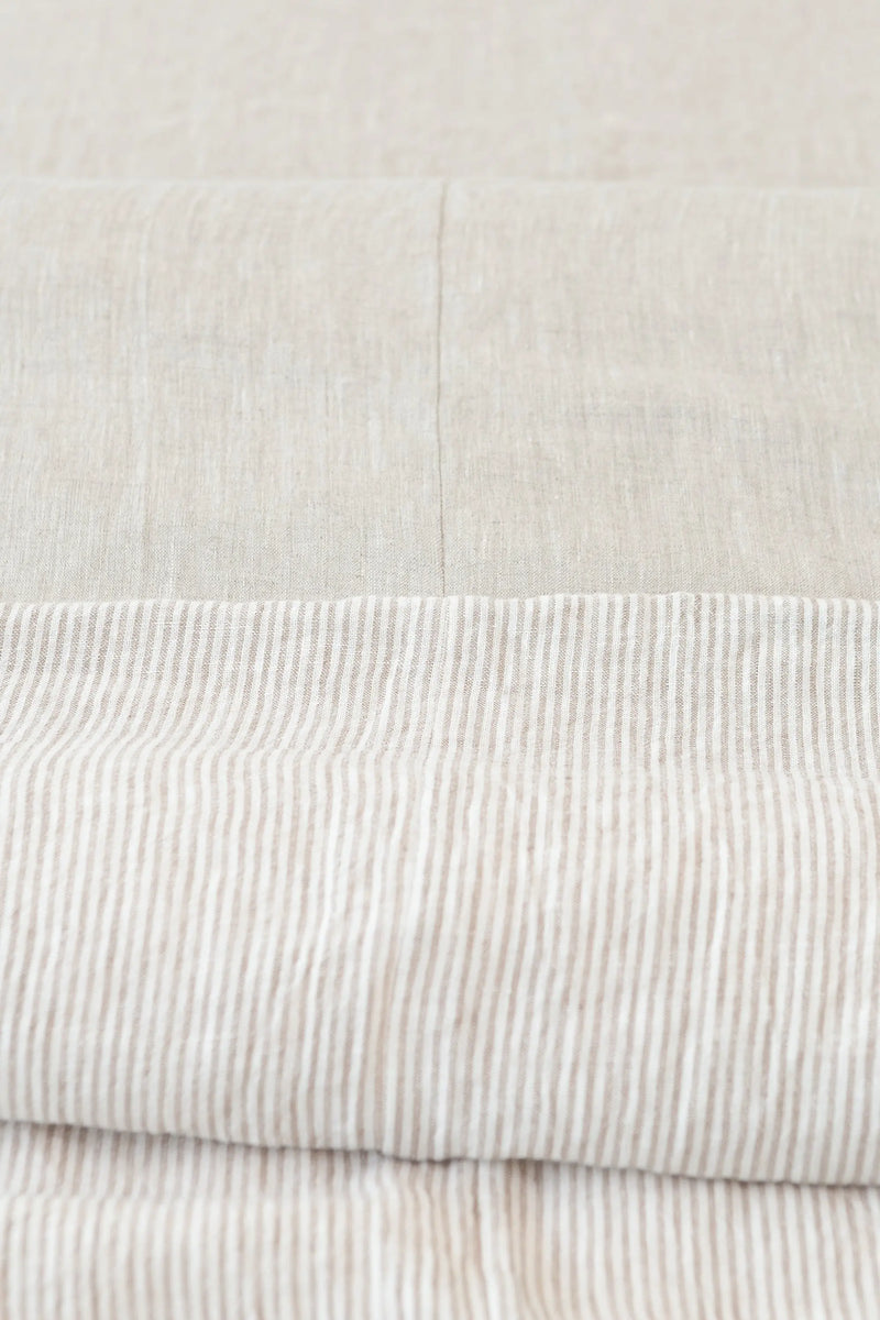 Natural Light and Striped Beige double side linen bedding set - Puck's