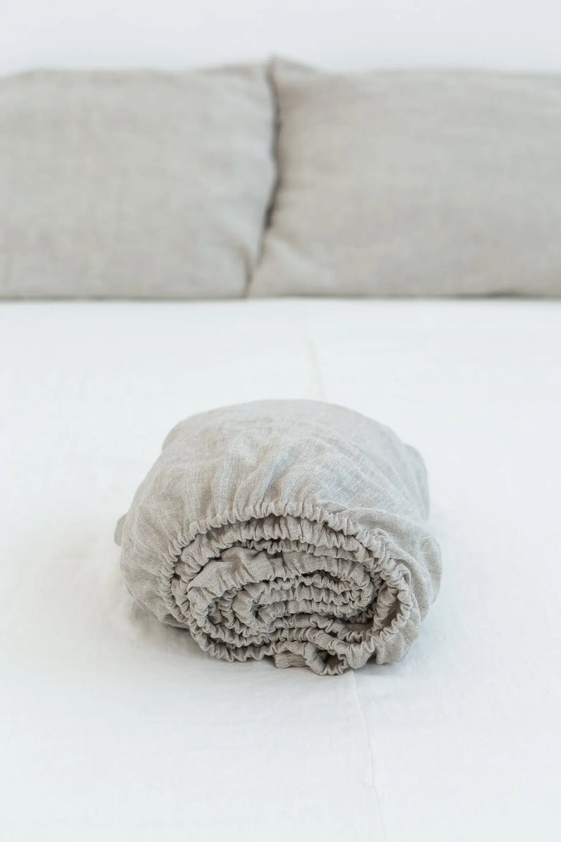 Natural Light and Striped Beige double side linen bedding set - Puck's
