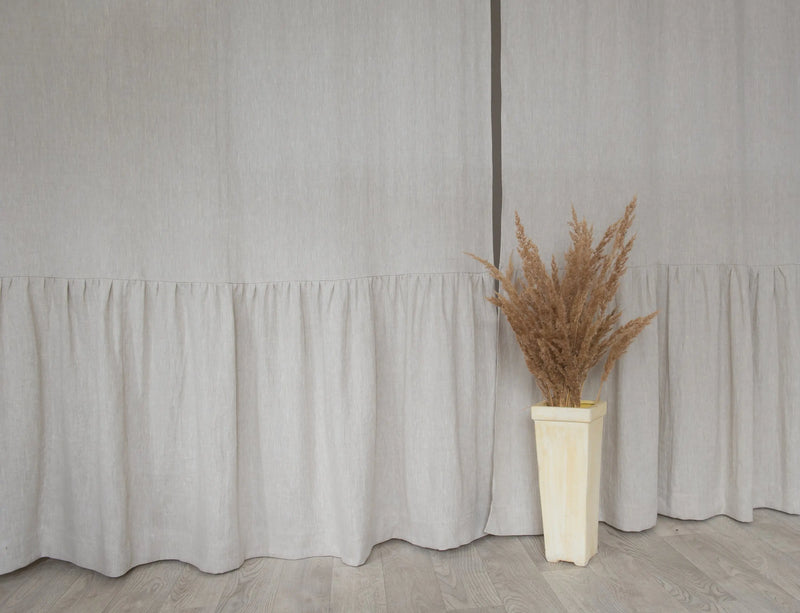 Natural Light linen curtain with ruffles, rod pocket - Puck's