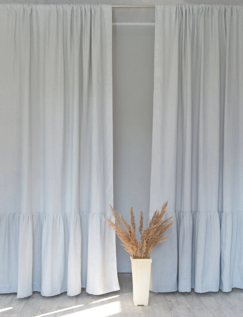 Natural Light linen curtain with ruffles, rod pocket - Puck's