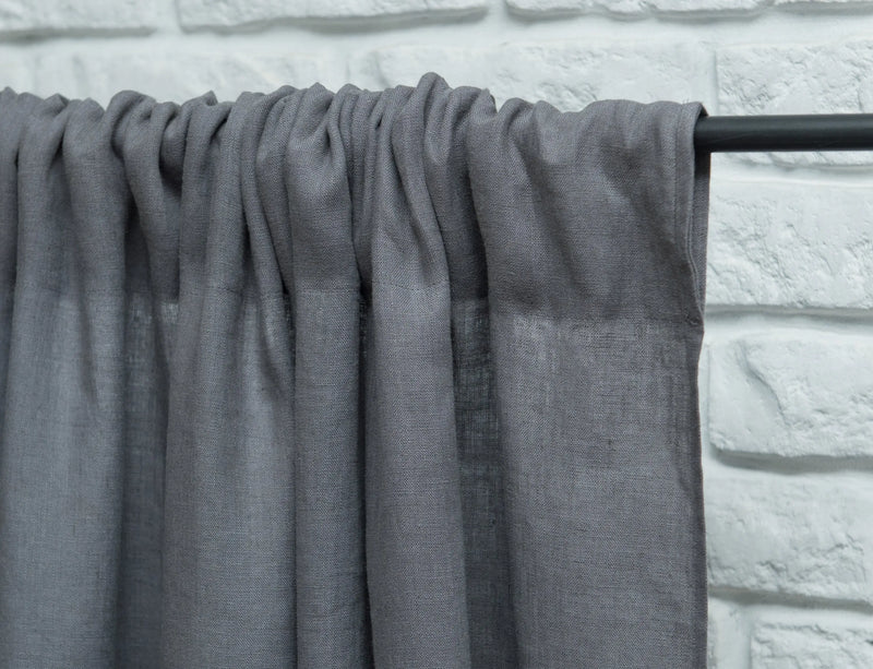 Natural Light linen curtain with ruffles, rod pocket - Puck's