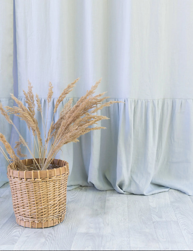 Natural Light linen curtain with ruffles, rod pocket - Puck's