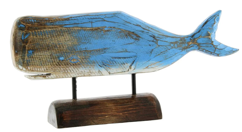 Nautical Wooden Beach Animal on Stand Table Decor Coastal Decoration (Whale) - Puck's