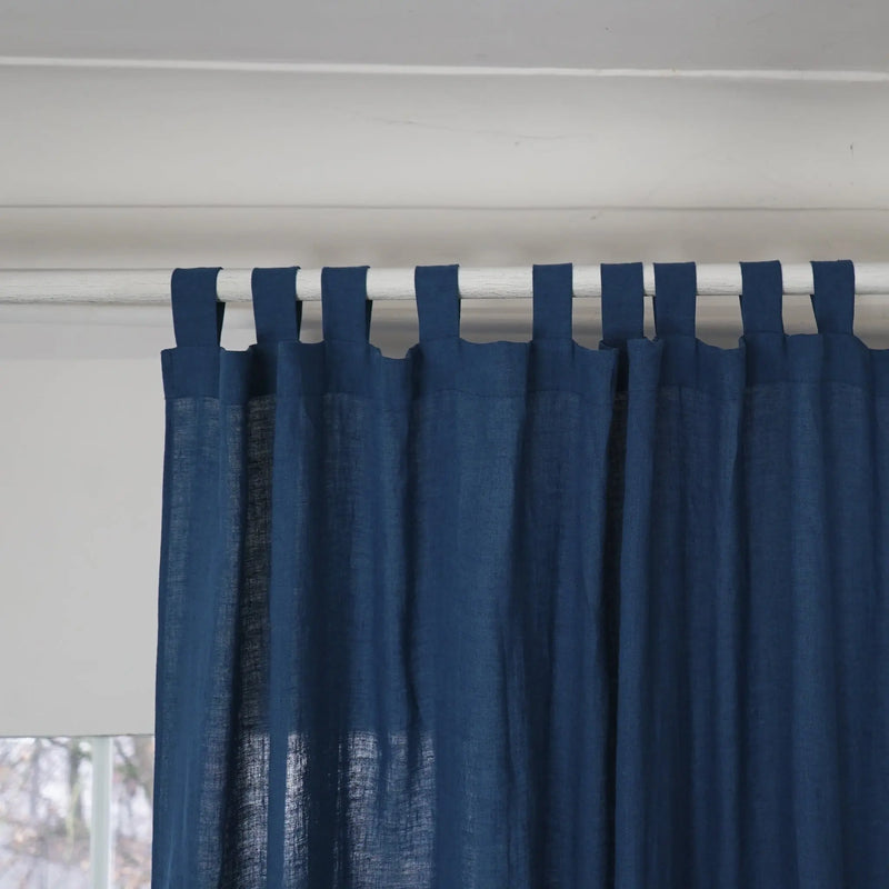 Night Blue linen curtain with tabs - Puck's