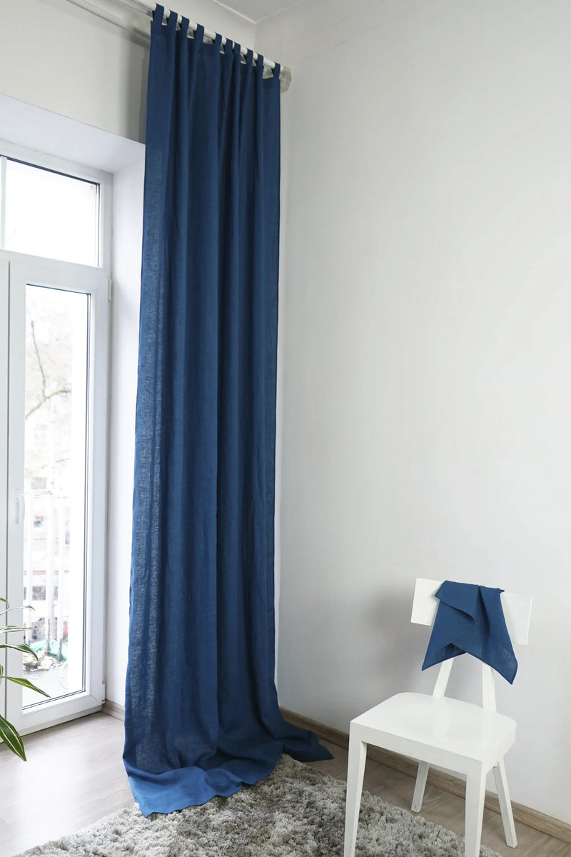 Night Blue linen curtain with tabs - Puck's