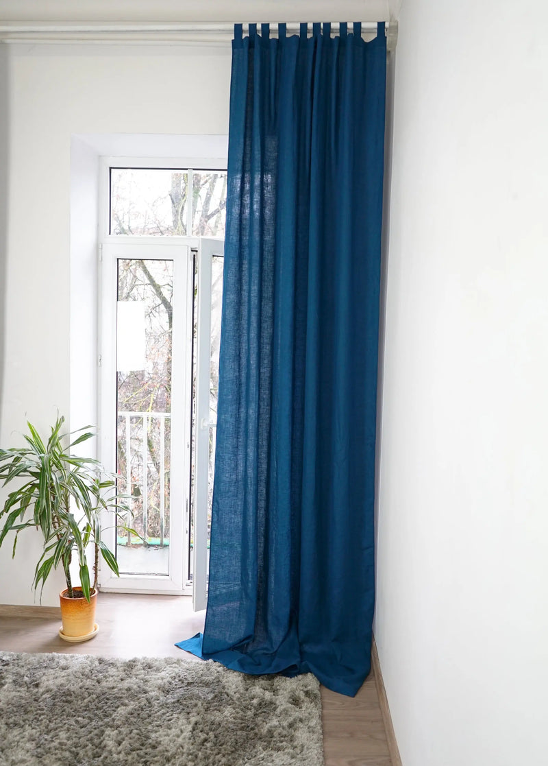 Night Blue linen curtain with tabs - Puck's