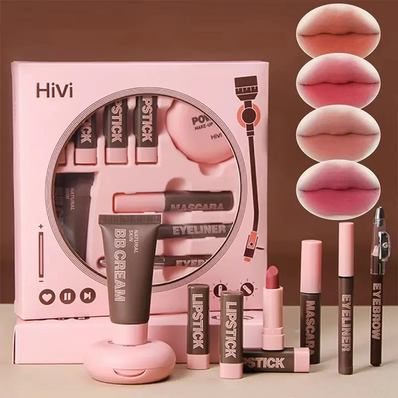 Nine-Piece Makeup Gift Set, Powder Gift Set, Glue, Limited Edition Lipstick, Mascara, Eyebrow Pencil Set Gift for Wife - Puck's