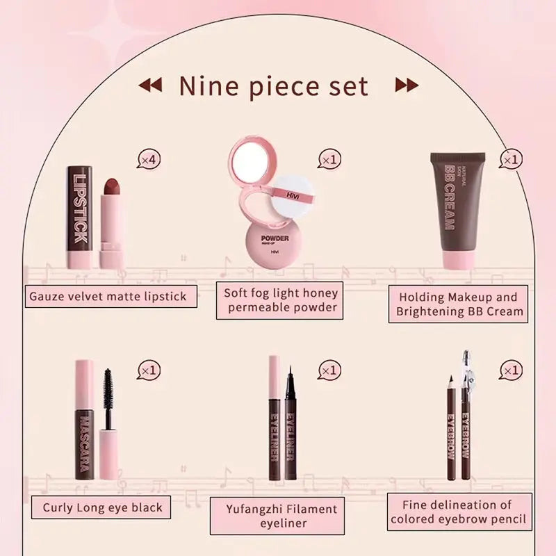 Nine-Piece Makeup Gift Set, Powder Gift Set, Glue, Limited Edition Lipstick, Mascara, Eyebrow Pencil Set Gift for Wife - Puck's