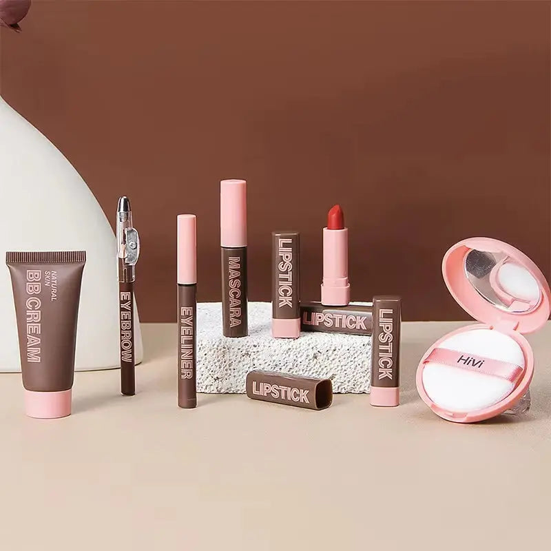 Nine-Piece Makeup Gift Set, Powder Gift Set, Glue, Limited Edition Lipstick, Mascara, Eyebrow Pencil Set Gift for Wife - Puck's
