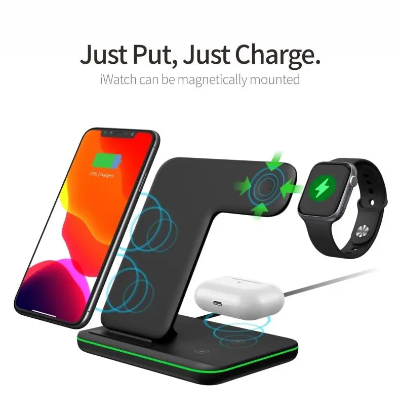 Ninja 15W 3 in 1 Fast Wireless Charging Station for Mobile Phones - Puck's