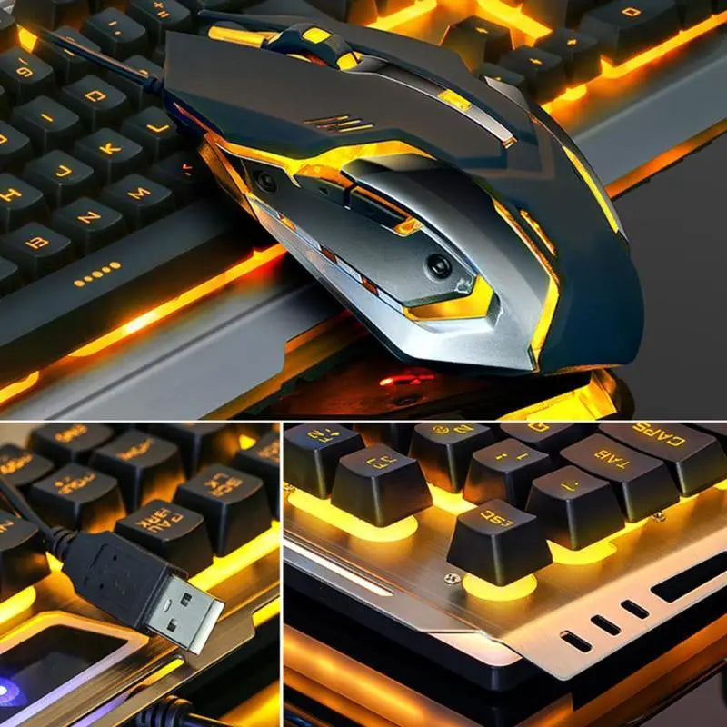 Ninja Dragons Tungsten Gold Metal Frame Gaming Keyboard and Mouse Set - Puck's