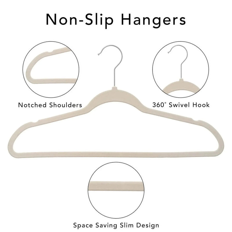 Non-Slip Velvet Adult Clothing Hangers, Beige, 30 Count - Puck's
