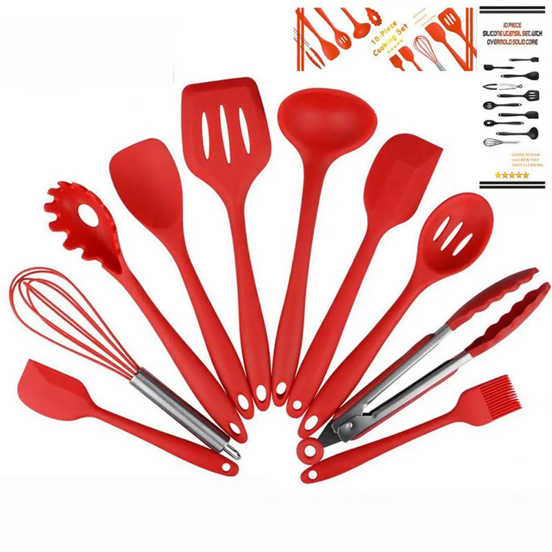 Non Stick Silicone Cooking Utensils Premium Heat Resistant 10 PCS Set - Puck's
