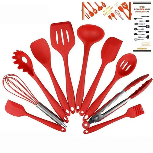 Non Stick Silicone Cooking Utensils Premium Heat Resistant 10 PCS Set - Puck's