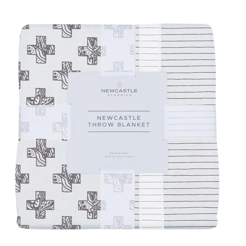 Nordic Stamp and Pencil Stripe Bamboo Muslin Newcastle Throw Blanket - Puck's