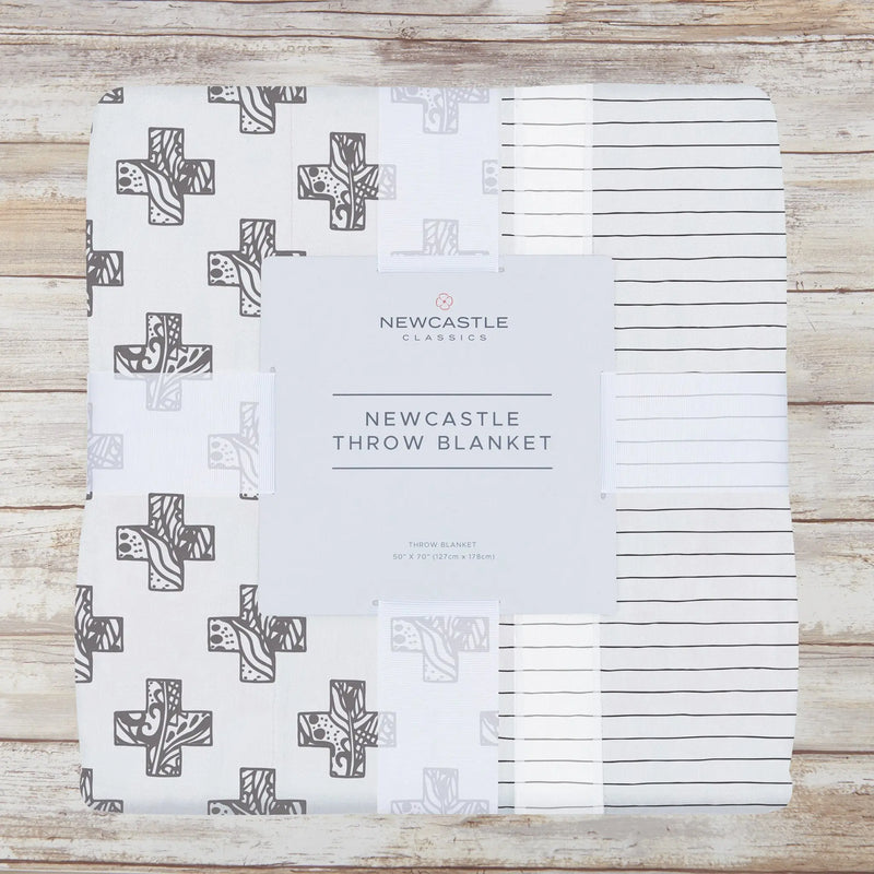 Nordic Stamp and Pencil Stripe Bamboo Muslin Newcastle Throw Blanket - Puck's