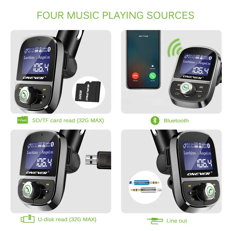 ONEVER Bluetooth FM Transmitter Car MP3 Player - Puck's