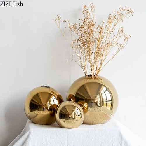 Plating Golden Ball Ceramic Vase - Puck's