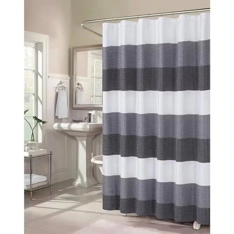 Ombre 70 In. Black Waffle Weave Fabric Shower Curtain - Puck's