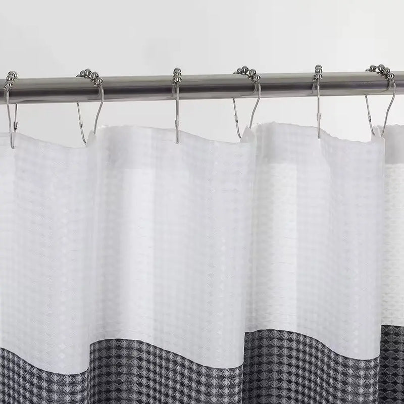 Ombre 70 In. Black Waffle Weave Fabric Shower Curtain - Puck's