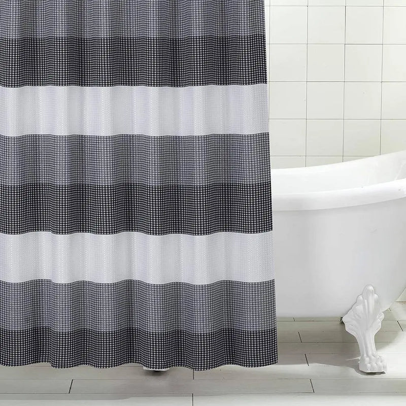 Ombre 70 In. Black Waffle Weave Fabric Shower Curtain - Puck's