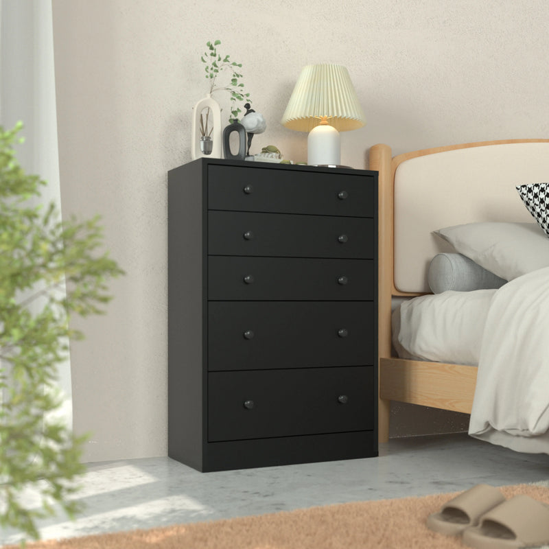 Grote ladekast met 5 laden, houten ladekast voor slaapkamer, zwart - Puck's