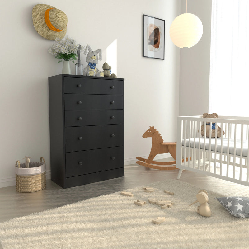 Grote ladekast met 5 laden, houten ladekast voor slaapkamer, zwart - Puck's