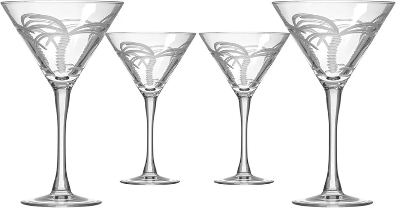 Palm Tree Martini Glass | Stemmed 10 Ounce Martini Glasses | Lead-Free Glass | Diamond-Wheel Engraved Cocktail Glasses | Made in the USA (Set of 4) - Puck's