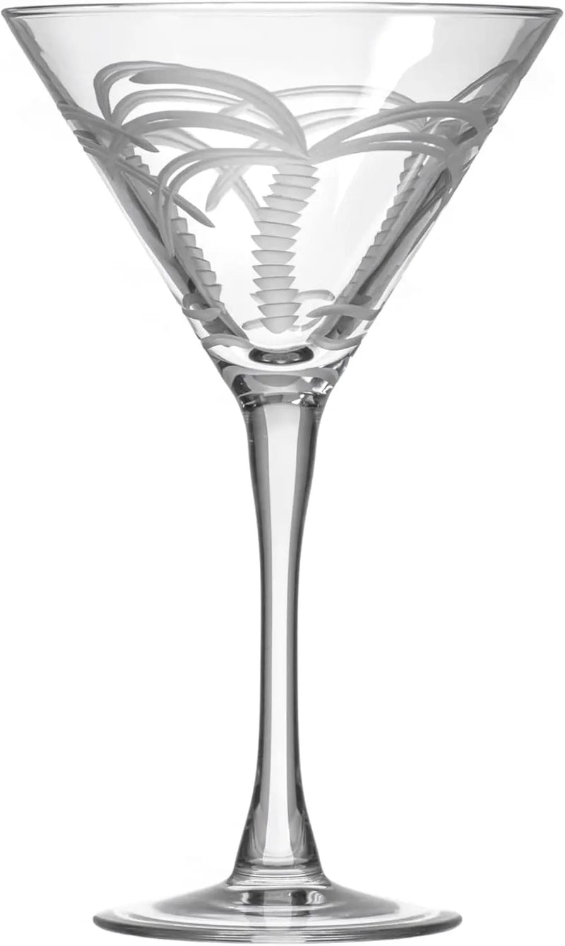 Palm Tree Martini Glass | Stemmed 10 Ounce Martini Glasses | Lead-Free Glass | Diamond-Wheel Engraved Cocktail Glasses | Made in the USA (Set of 4) - Puck's