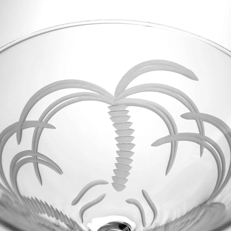 Palm Tree Martini Glass | Stemmed 10 Ounce Martini Glasses | Lead-Free Glass | Diamond-Wheel Engraved Cocktail Glasses | Made in the USA (Set of 4) - Puck's