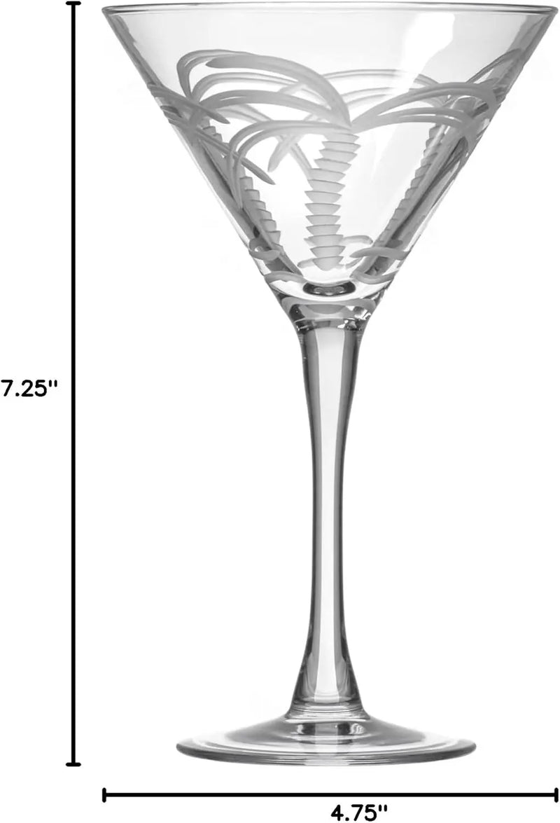 Palm Tree Martini Glass | Stemmed 10 Ounce Martini Glasses | Lead-Free Glass | Diamond-Wheel Engraved Cocktail Glasses | Made in the USA (Set of 4) - Puck's