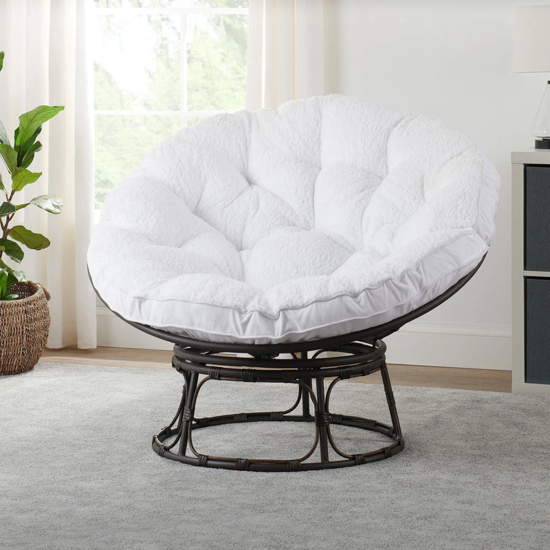 Papasan Chair, White Sherpa - Puck's