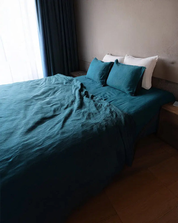 Peacock Blue - 100% Pure Linen | Linen Cotton Mix | 3 Piece Duvet - Puck's