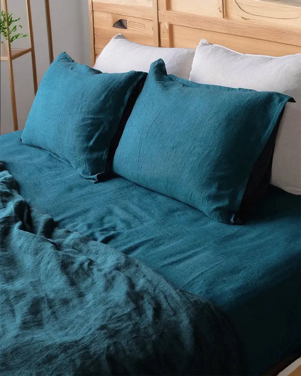 Peacock Blue - 100% Pure Linen | Linen Cotton Mix | 3 Piece Duvet - Puck's