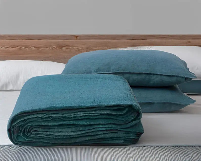 Peacock Blue - 100% Pure Linen | Linen Cotton Mix | 3 Piece Duvet - Puck's