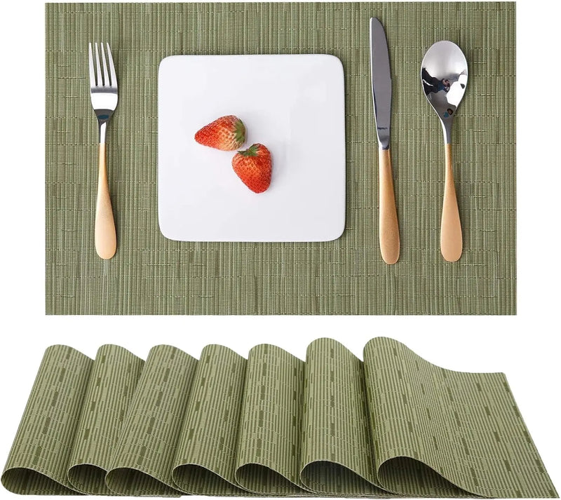 Place Mats, Table Mats Set of 8 Indoor Placemats Washable Non-Slip Heatproof Woven Placemats for Dining Table Fabric Place Mat PVC (Green, Set of 8) - Puck's