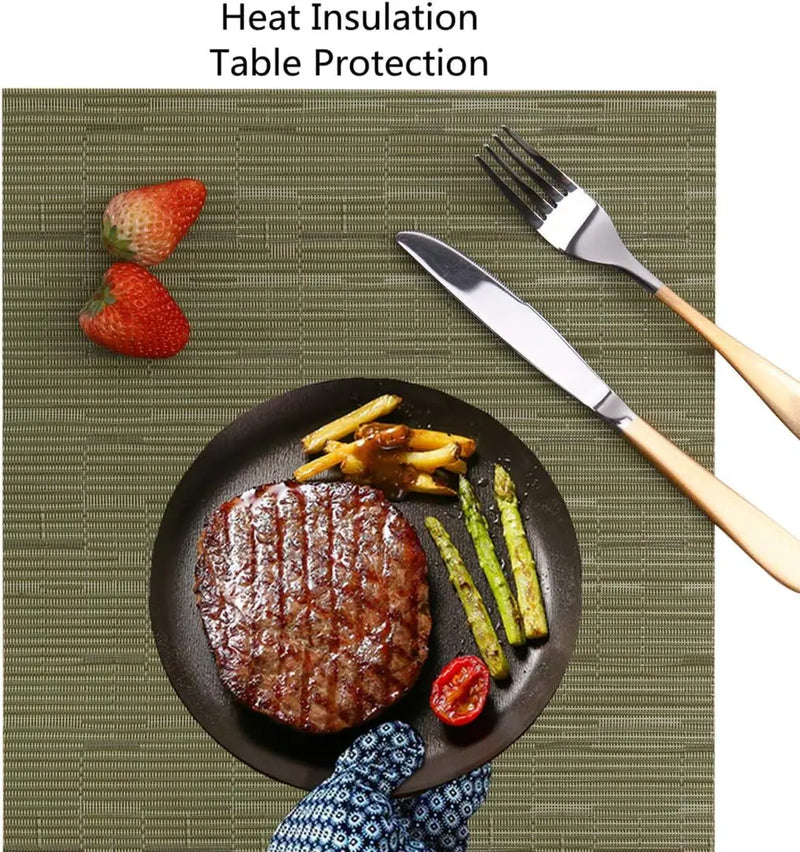 Place Mats, Table Mats Set of 8 Indoor Placemats Washable Non-Slip Heatproof Woven Placemats for Dining Table Fabric Place Mat PVC (Green, Set of 8) - Puck's