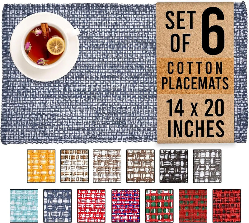 Placemats for Dining Table 100% Cotton Placemats 14''X20'' over Sized Tablemats Set of 6 Placemats Blue/White Two Tone Tablemats for Family Dinners Wedding Parties Everyday Use Placemats - Puck's