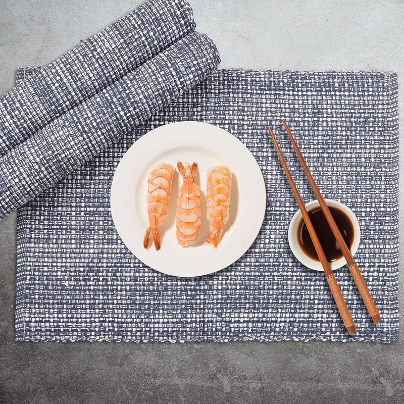 Placemats for Dining Table 100% Cotton Placemats 14''X20'' over Sized Tablemats Set of 6 Placemats Blue/White Two Tone Tablemats for Family Dinners Wedding Parties Everyday Use Placemats - Puck's