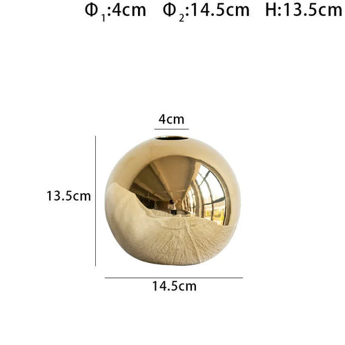 Plating Golden Ball Ceramic Vase - Puck's