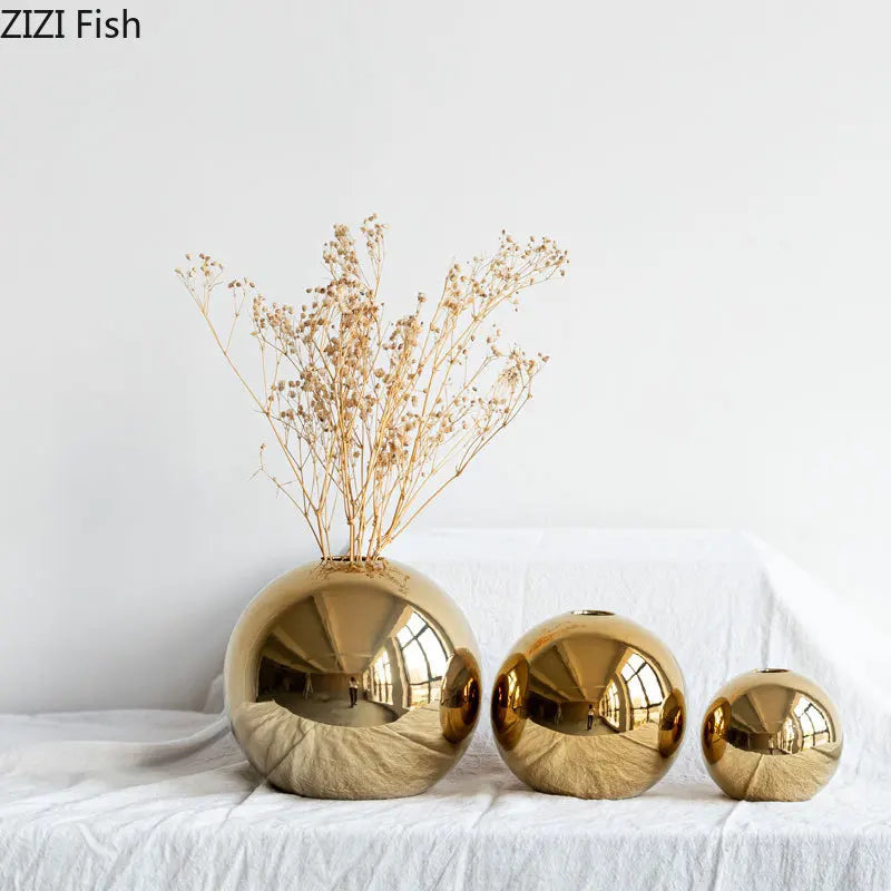 Plating Golden Ball Ceramic Vase - Puck's