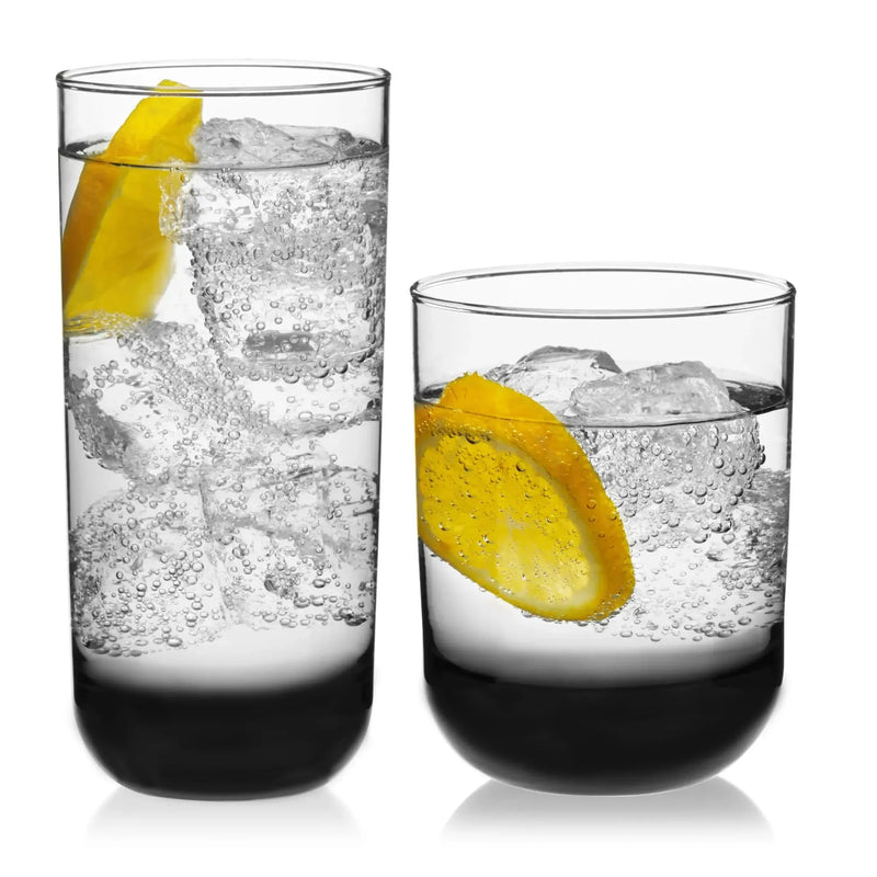 Polaris Tumbler and Rocks Glass Set, Smoke Hue Drinkware Glasses Set, Lead-Free Tall Water Glasses with Modern Clean Lines, Dishwasher Safe Drinking Glasses Set of 16 - Puck's