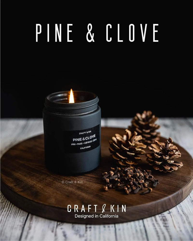 Premium Pine & Clove Candle | Black Scented Candles for Home | Long Lasting with 45 Hour Burn Time, 7.6Oz | Made with Soy | Aromatherapy at Home | Gifts for Men - Puck's